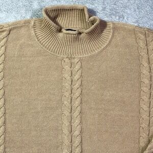 Jones New York‎ Signature Women's L Cable Knit Turtleneck Sweater Beige Grandma